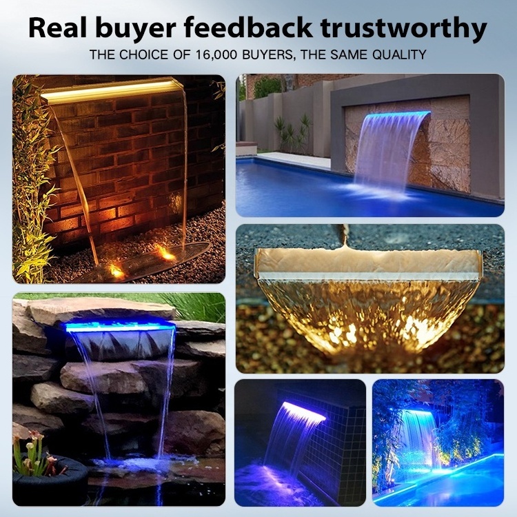 Factory RGB Light Rectangular Pool Water Waterfall Stainless Steel Swimming Pool Cascade Water Blade Led Acrylic Waterfall