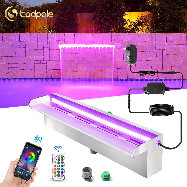 Factory RGB Light Rectangular Pool Water Waterfall Stainless Steel Swimming Pool Cascade Water Blade Led Acrylic Waterfall