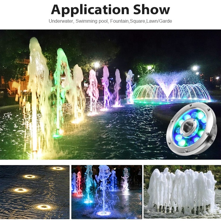 Ip68 Waterproof Dmx Submersible Stainless Steel Led Rgb 12V/24V 12Watt Underwater Fountain Ring Nozzle Light