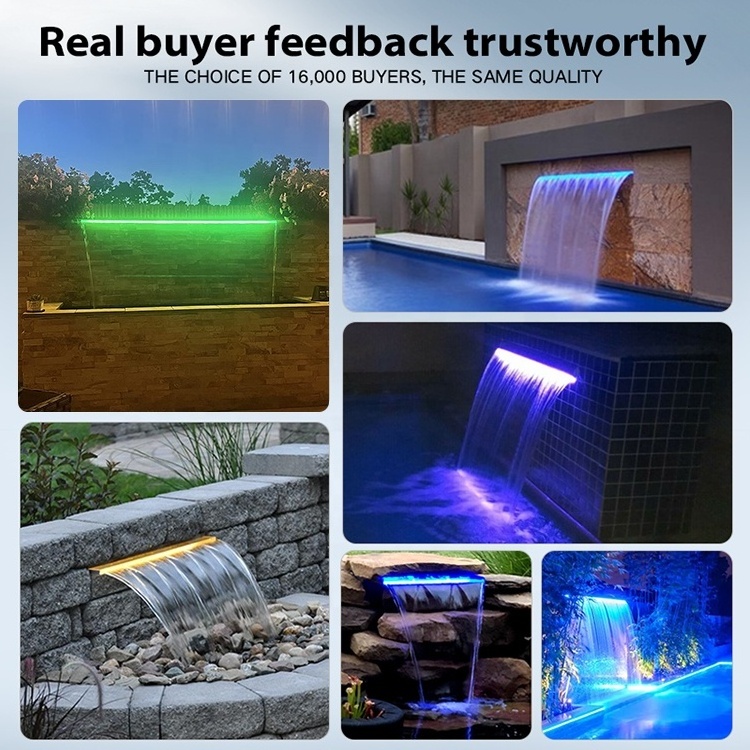 Waterfall Decoration Acrylic Water Descent Swimming Pool Water Fall Spouts Spillway With Led Light