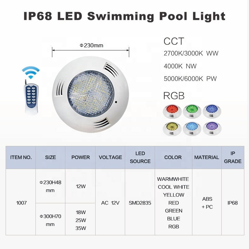 Tadpole ABS 12V 18W Rgb Rf Wireless Remote Underwater Lighting IP68 Waterproof Colorful Under Water Led Swimming Pool Light