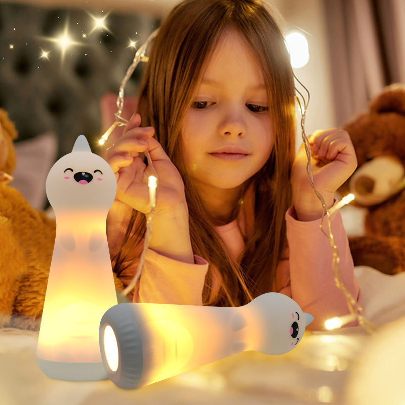 New Children's Product Cute Animal 2 in 1 Flashlight Nightlight Rechargeable Portable Small Mini LED Flashlight for Kids Gifts