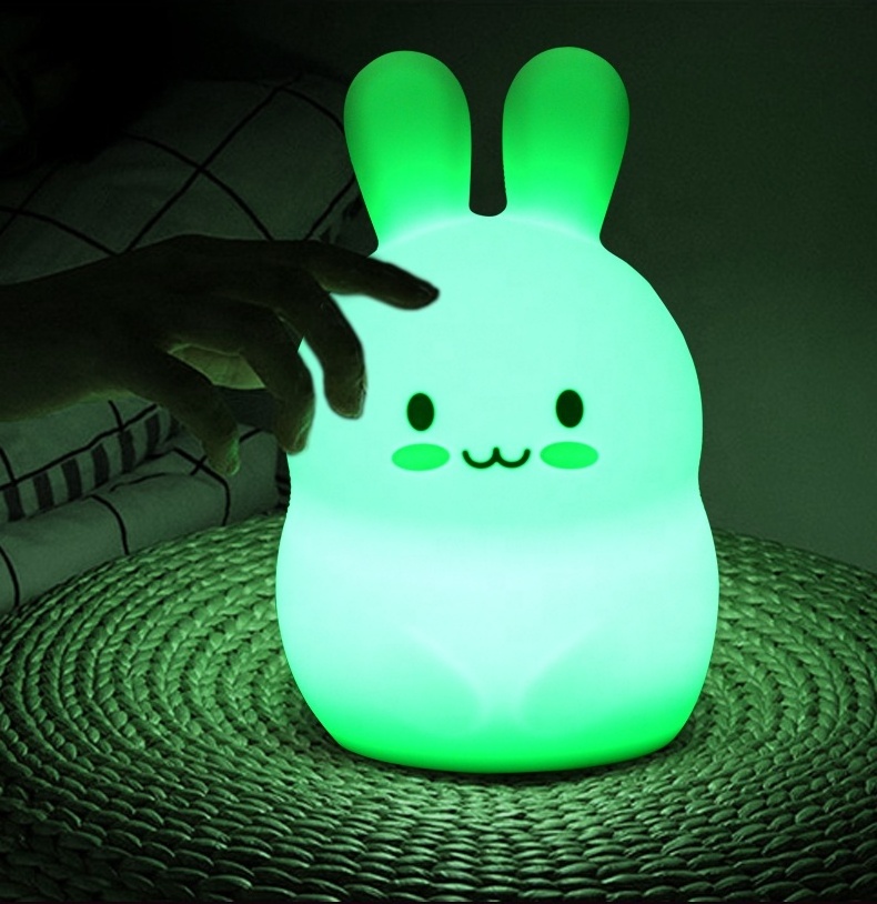 Color changing LED Children Animal Soft Cartoon Baby Nursery Lamp Bunny Rabbit Silicone Night Light