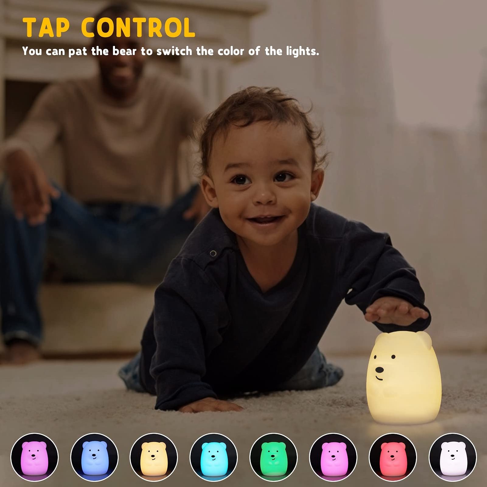 Baby Children OEM Bed Rechargeabele Soft Materials Silicone Sleep Touch Smart Home Table Night Light Lamp Kid's Room Lights Bear