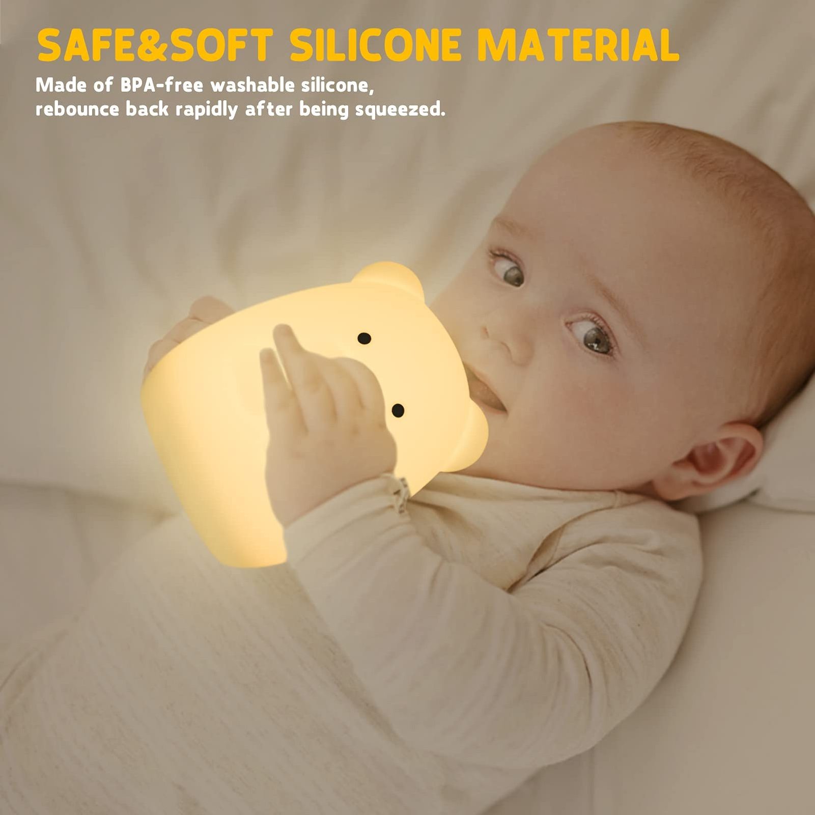 Baby Children OEM Bed Rechargeabele Soft Materials Silicone Sleep Touch Smart Home Table Night Light Lamp Kid's Room Lights Bear