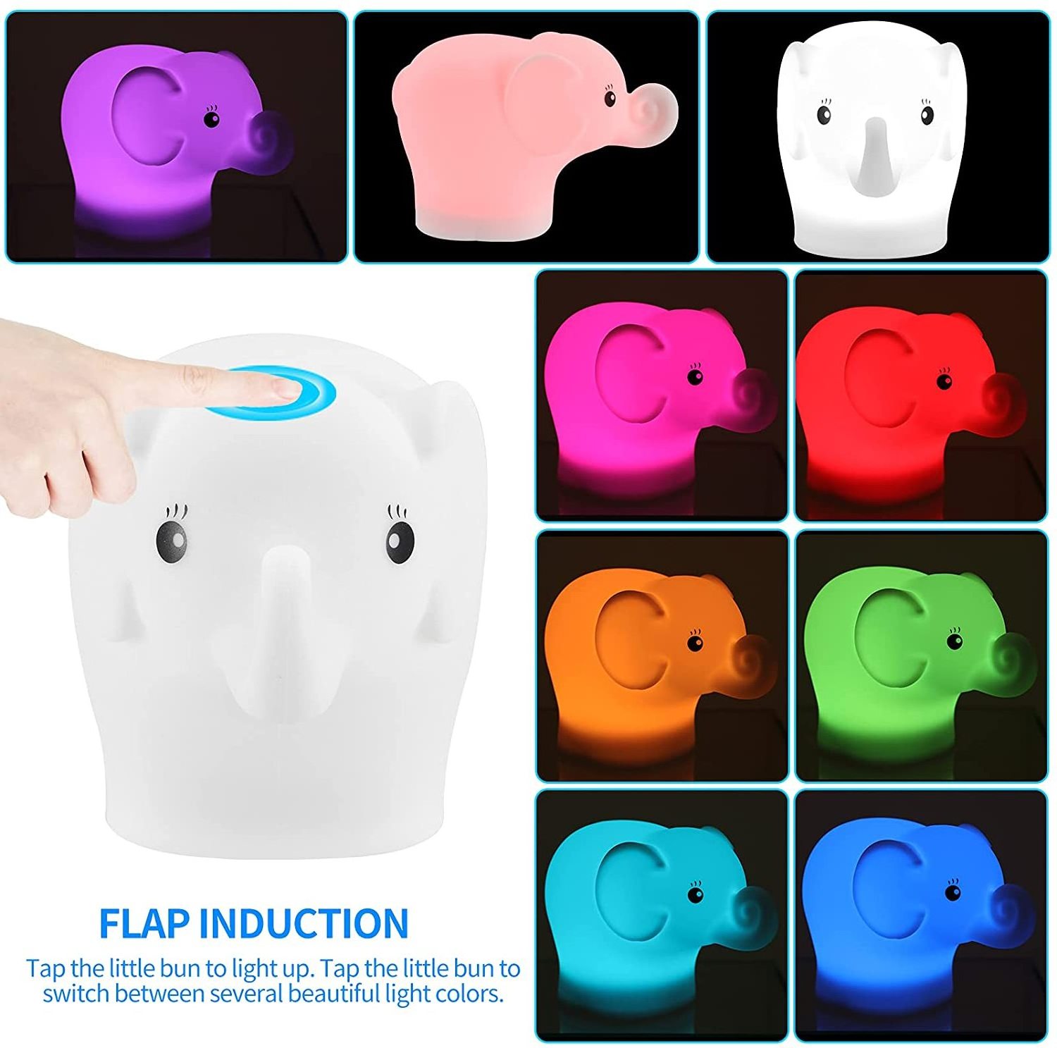 Colors Changing Rechargeable Kids elephant Night Light Bedside Lamp for Breastfeeding Toddler Baby Kids