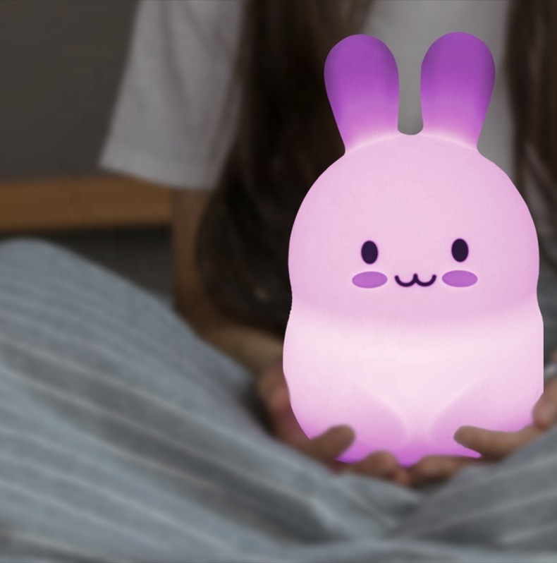 Color changing LED Children Animal Soft Cartoon Baby Nursery Lamp Bunny Rabbit Silicone Night Light