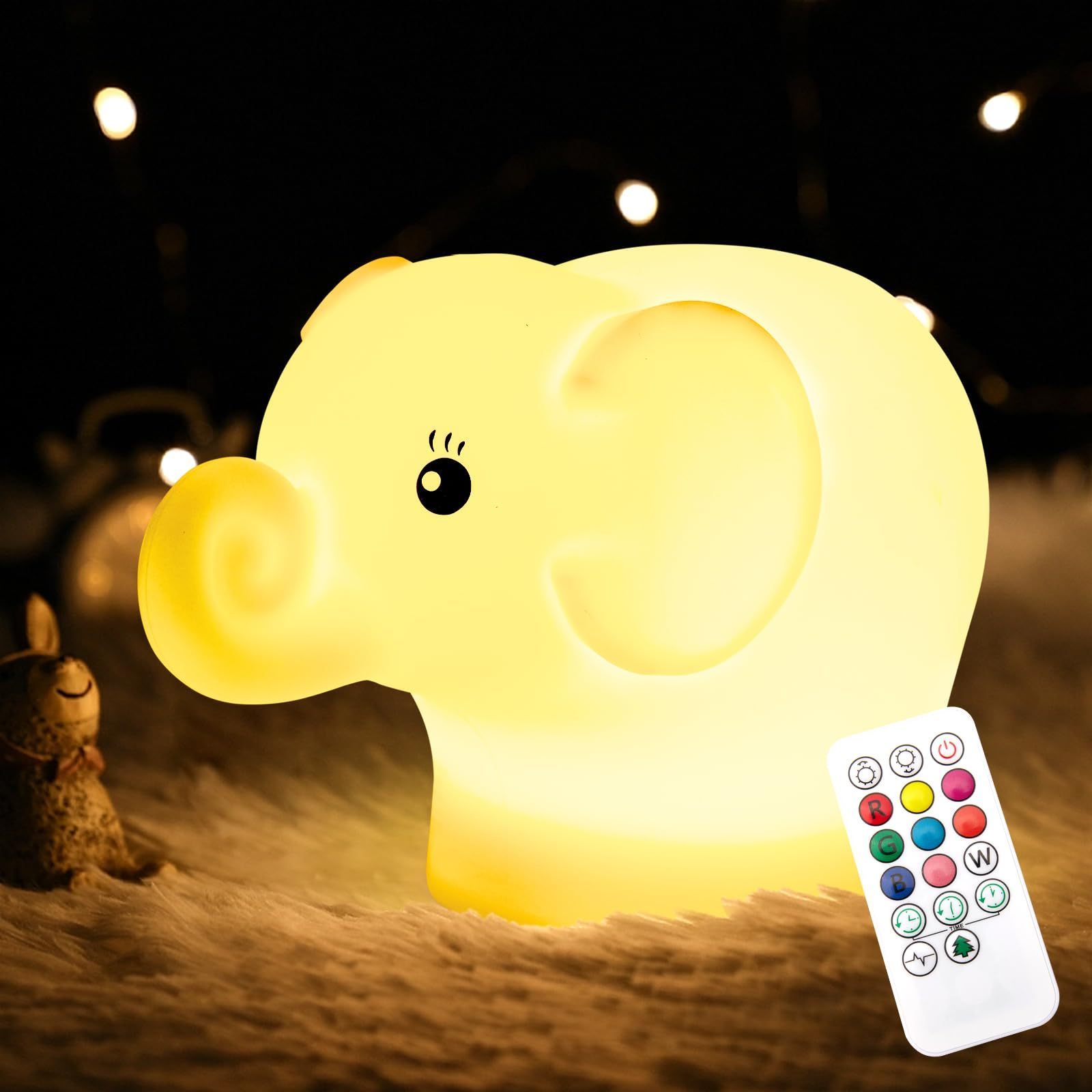 Colors Changing Rechargeable Kids elephant Night Light Bedside Lamp for Breastfeeding Toddler Baby Kids