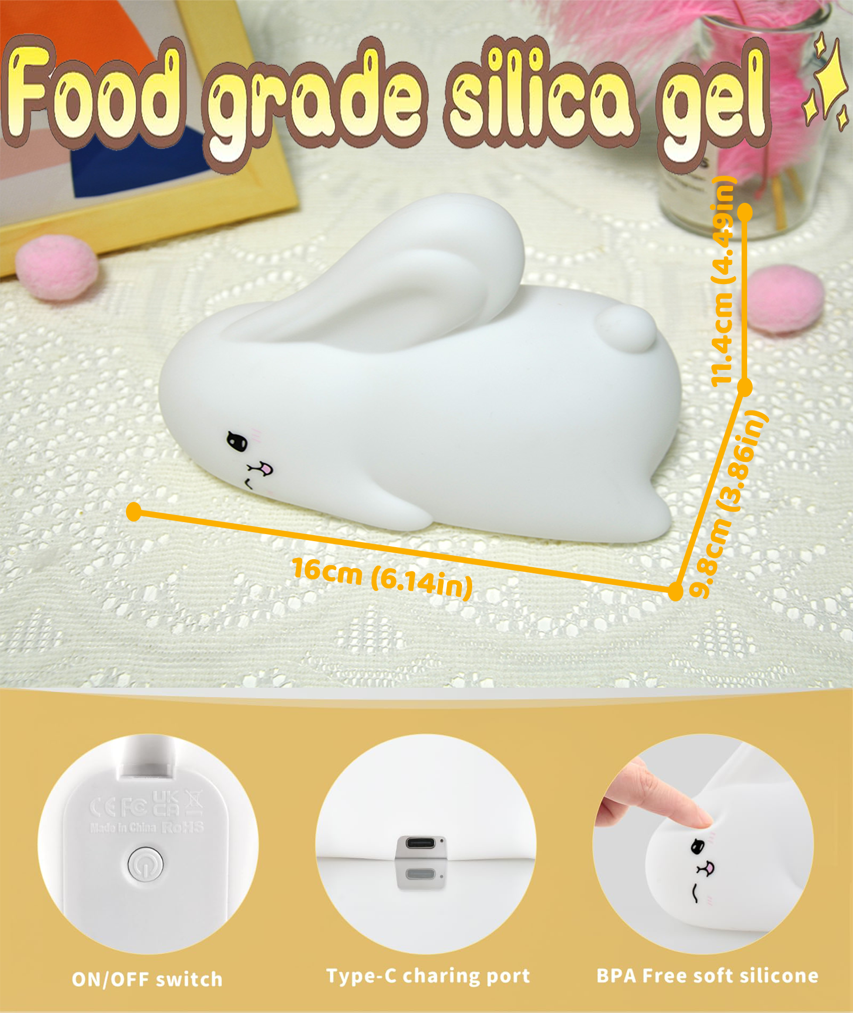 Unique Kawaii Rechargeable Night Light Home Decoration Lighting Led Table Lamp Cute Bunny Nursery Night Light for Kids