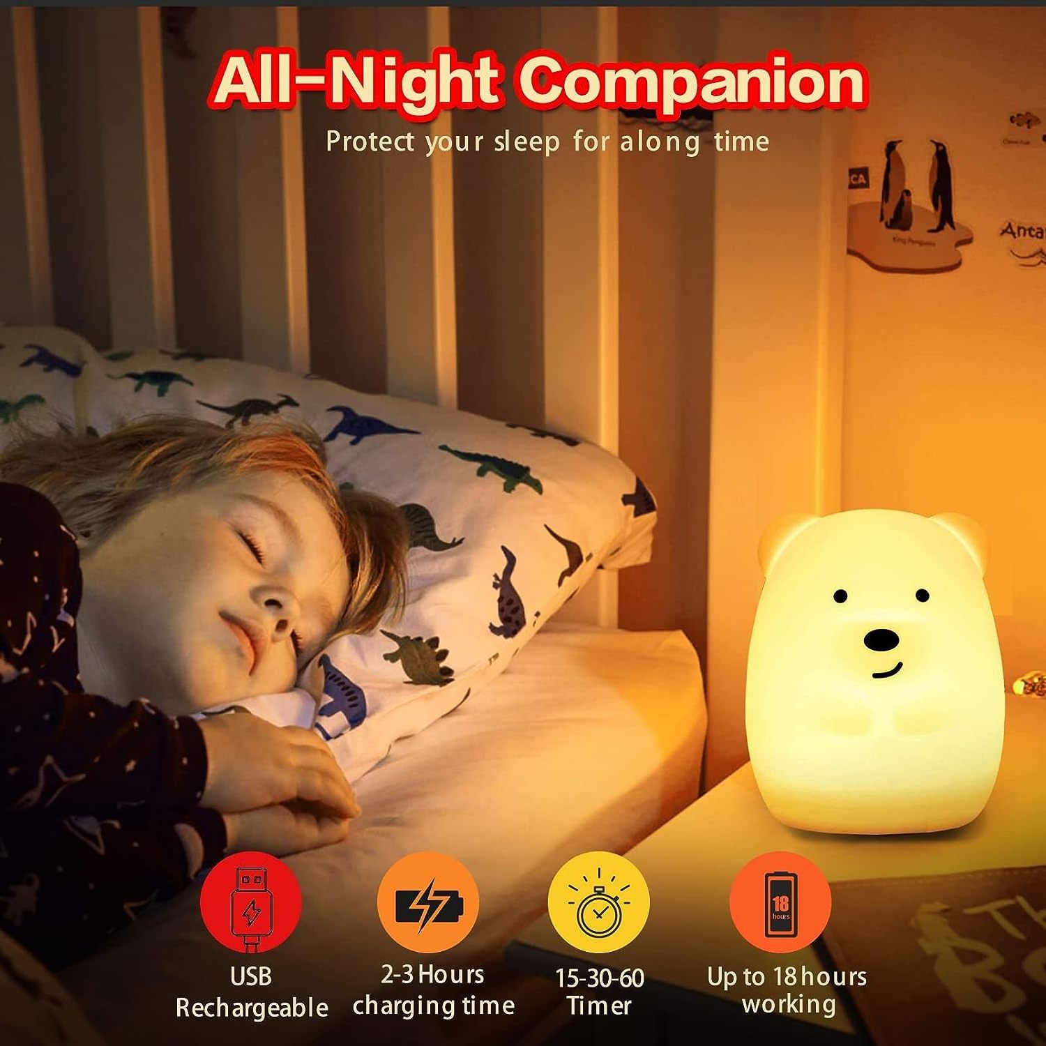 High Quality Cute Bear Shape LED Night Lamp Touch Sensor LED Night Light Children Birthday Gift Room Decoration