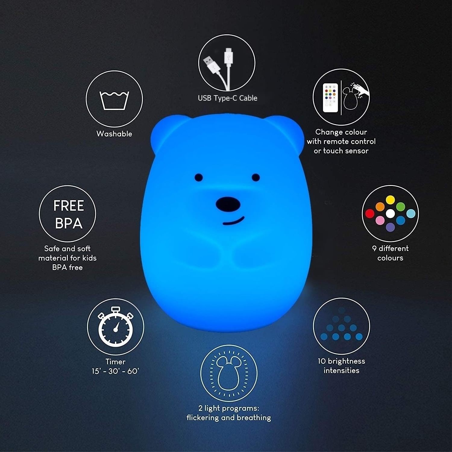 High Quality Cute Bear Shape LED Night Lamp Touch Sensor LED Night Light Children Birthday Gift Room Decoration