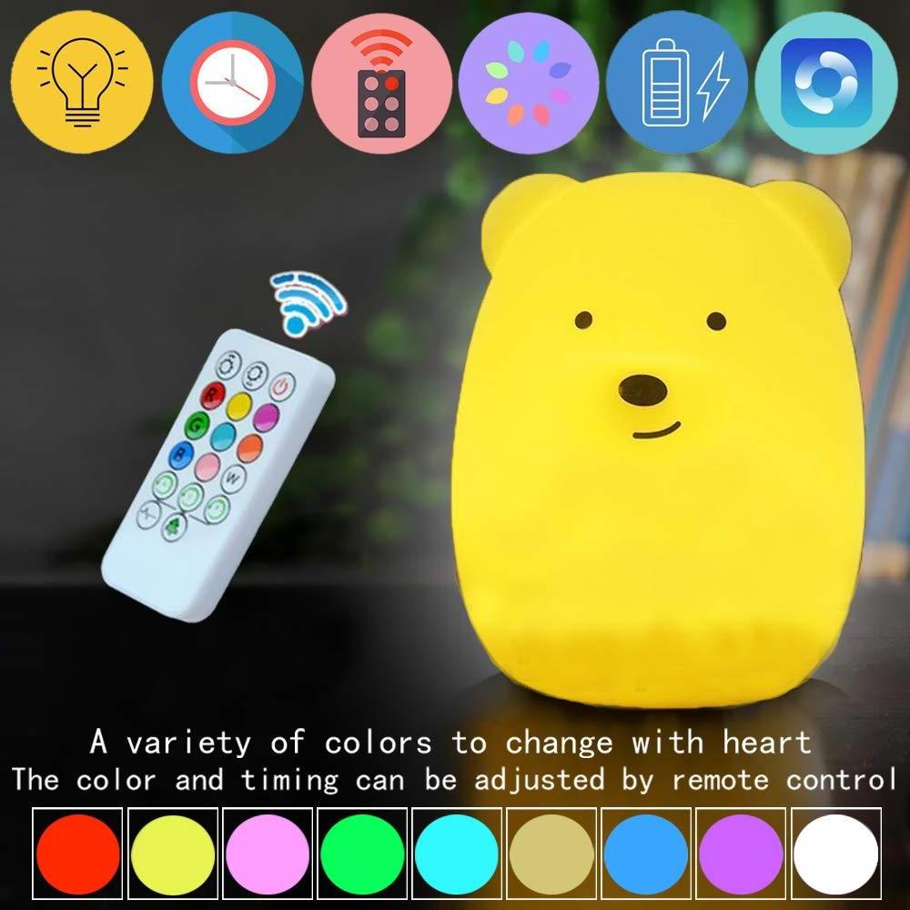 Lovely Bear LED Kids Night Lights Rechargeable Animal Touch Sensor  Remote Control Silicone Lamps