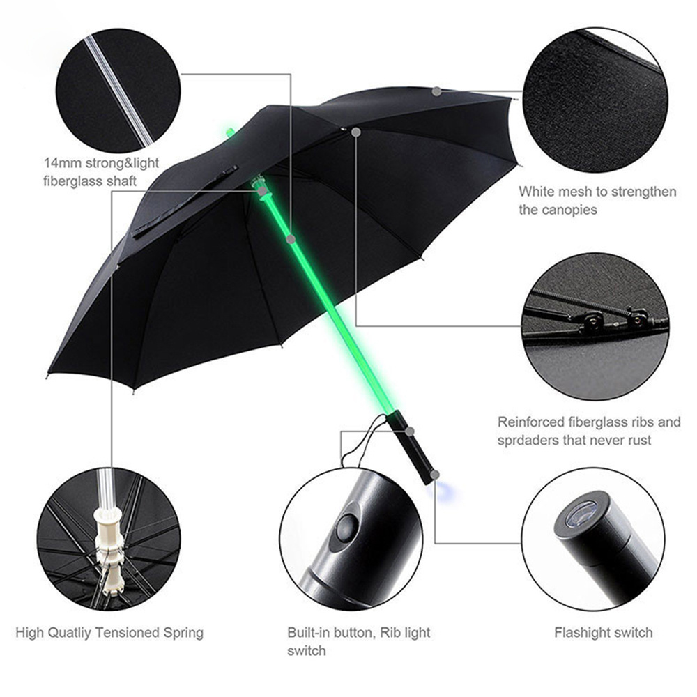 Custom logo Christmas Gifts 7 Color Changing Shaft Laser Sword Flashing Light Up Umbrella LED Light