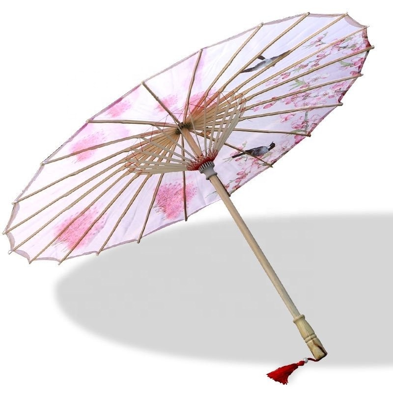 Chinese traditional handmade parasol oil paper umbrellas silk fabrics umbrella with print pattern