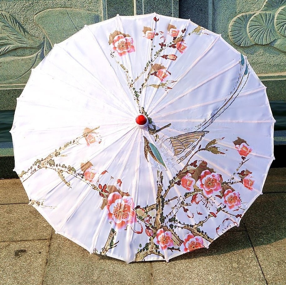 Chinese traditional handmade parasol oil paper umbrellas silk fabrics umbrella with print pattern