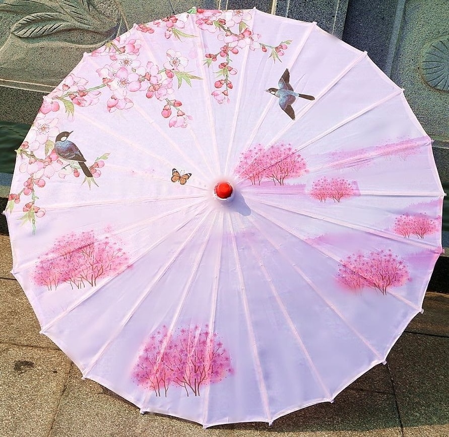 Chinese traditional handmade parasol oil paper umbrellas silk fabrics umbrella with print pattern