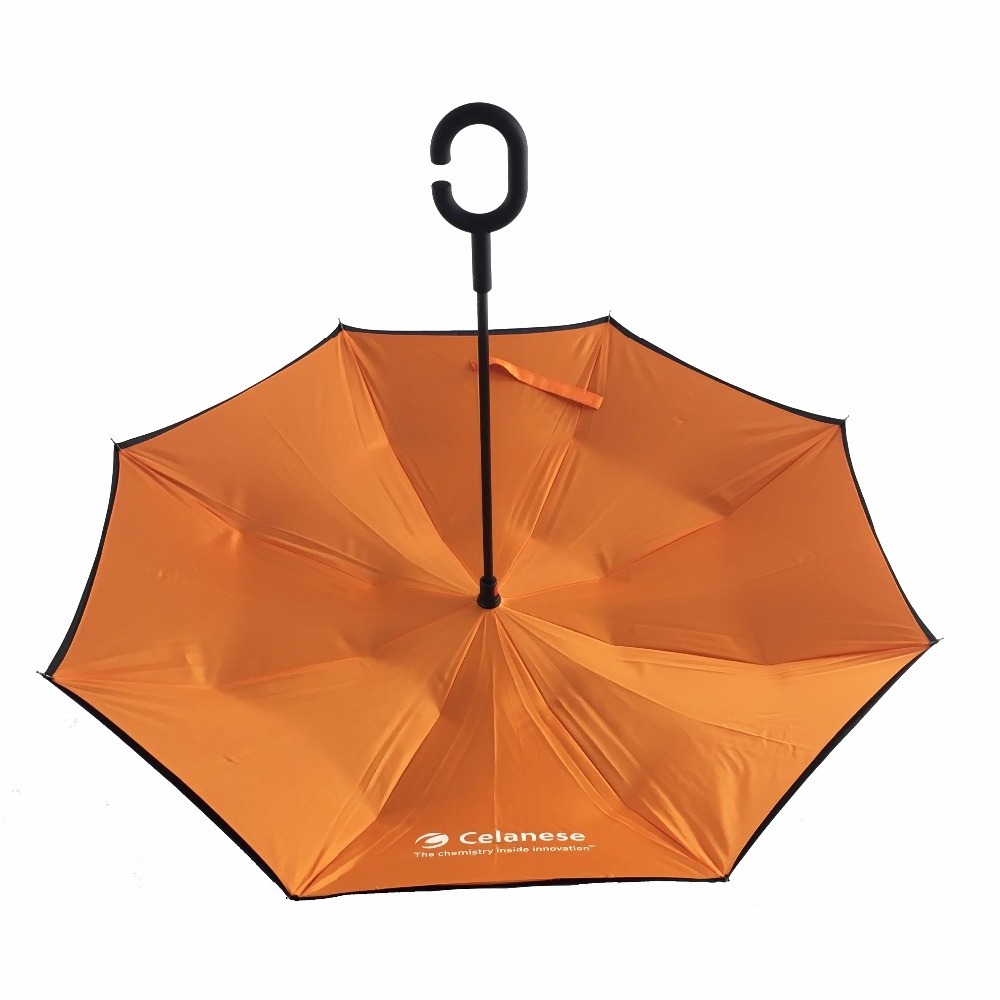 High Quality Windproof Reverse Double Layer upside down inverted umbrella with C-shaped Handle