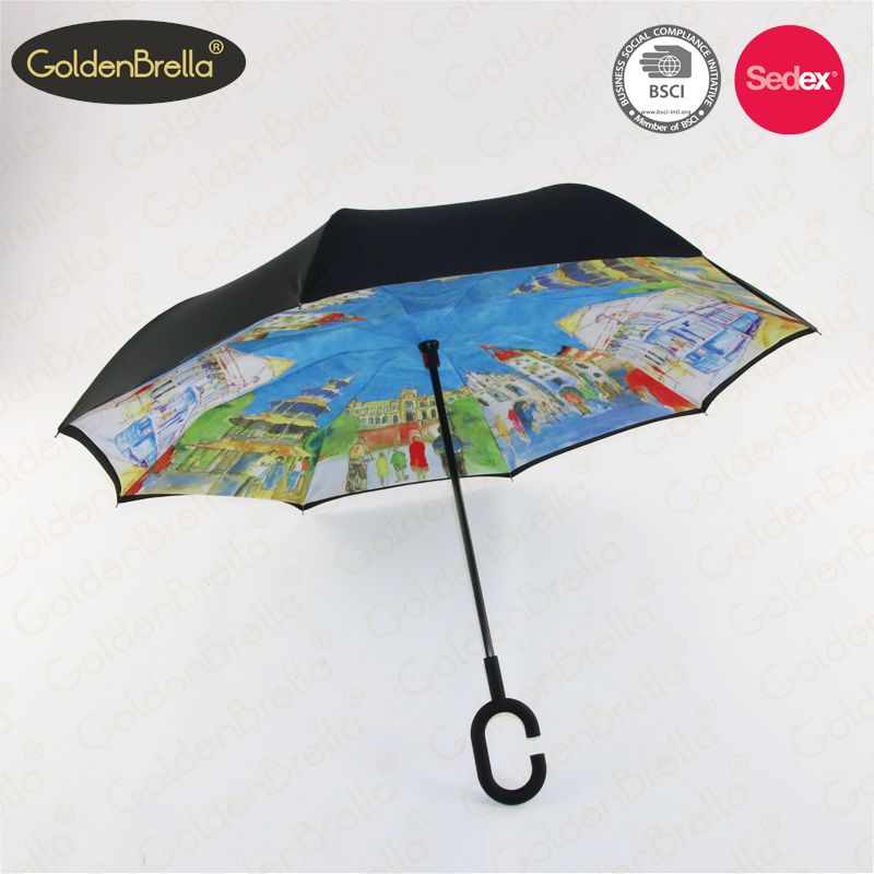 New design Hands free magic umbrella inverted upside down smart reverse umbrella