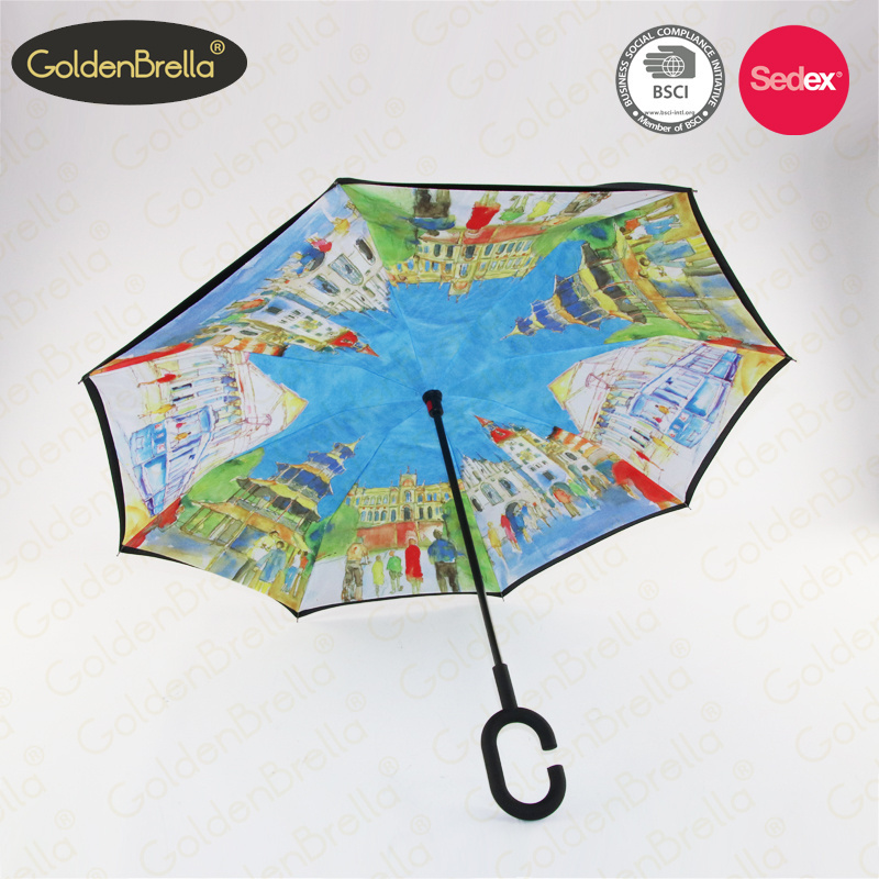 New design Hands free magic umbrella inverted upside down smart reverse umbrella