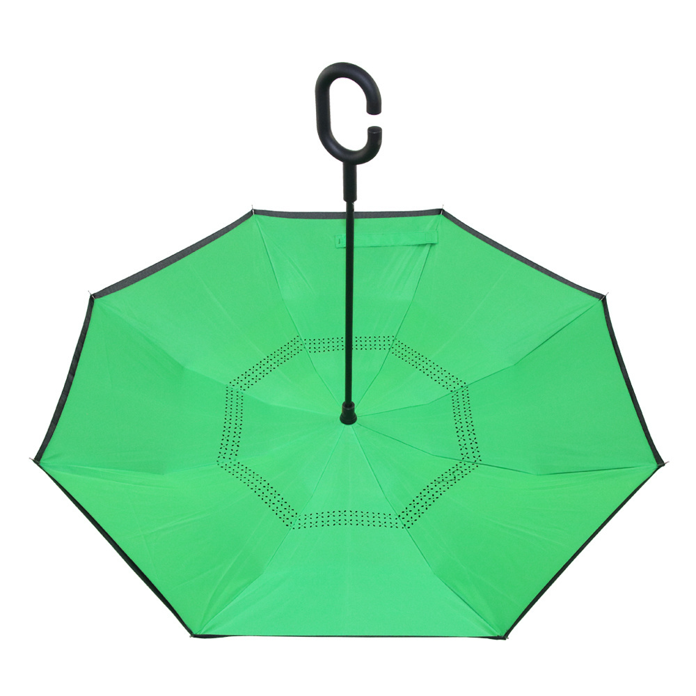 Custom Double Layer Windproof Reverse Umbrella With C-Shaped Handle