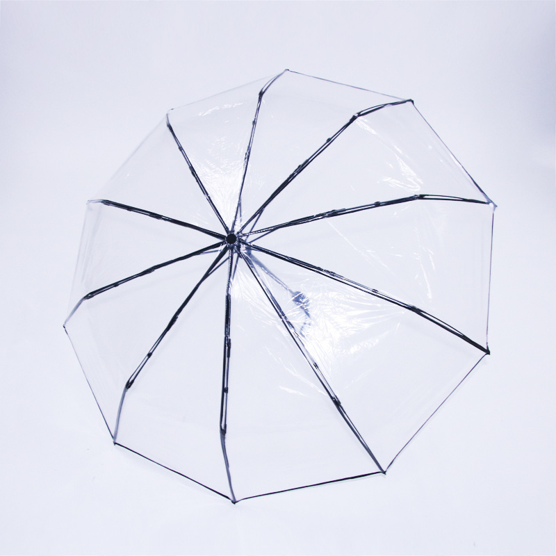 Transparent clear POE foldable umbrella 10ribs automatic travel umbrella windproof bubble umbrella wirh logo prints