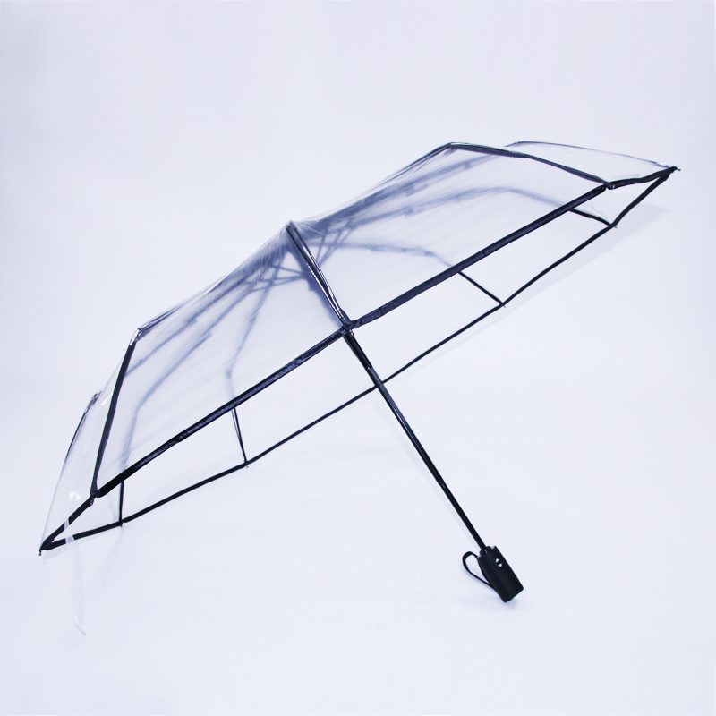 Transparent clear POE foldable umbrella 10ribs automatic travel umbrella windproof bubble umbrella wirh logo prints