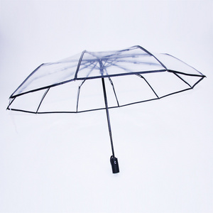 Transparent clear POE foldable umbrella 10ribs automatic travel umbrella windproof bubble umbrella wirh logo prints