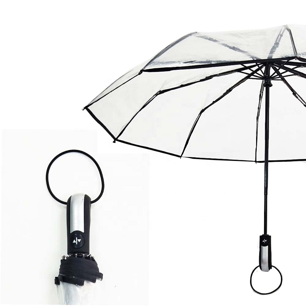 Cheap Custom Logo POE Transparent 3 folding Clear Umbrella