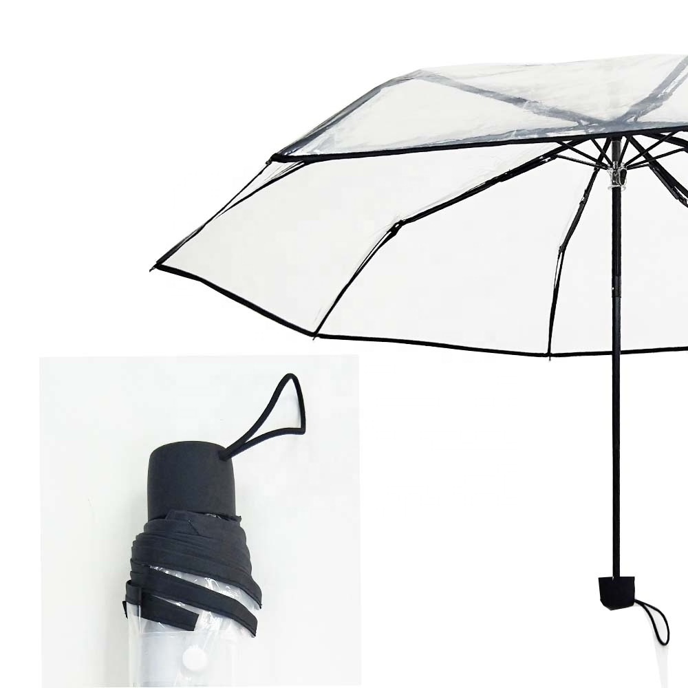 Cheap Custom Logo POE Transparent 3 folding Clear Umbrella