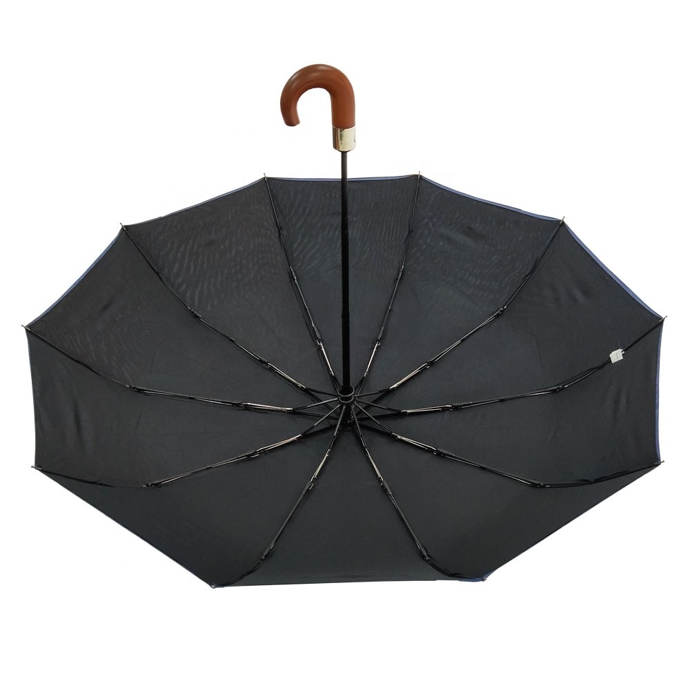 Classic double layer automatic windproof foldable umbrella with wooden handle