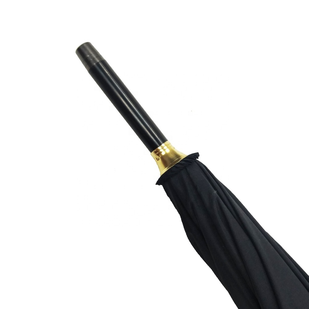 Premium windproof fiberglass  Golden double canopy straight umbrella with crooked handle