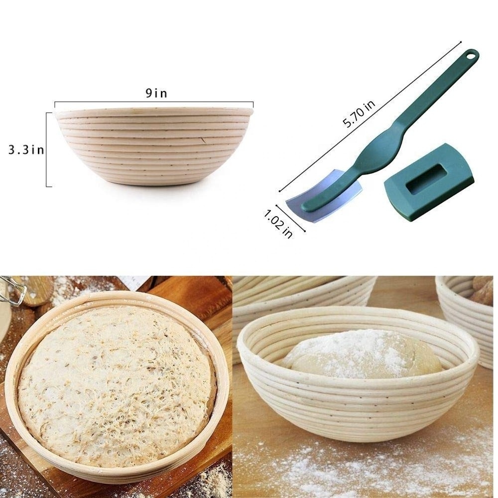 OEM Wholesale Customized 9 Inch Rattan Bread Lame Dough Proofing Proving Basket Kit Set Of 2