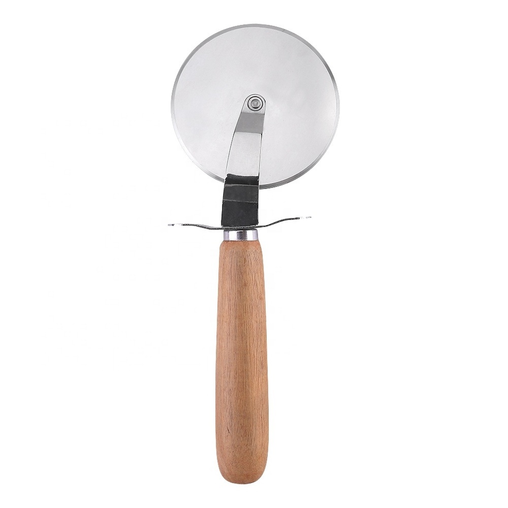 Non Stick Long Wooden Handle Stainless Steel Wood Pizza Cutter