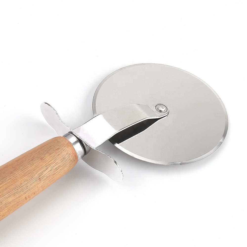 Non Stick Long Wooden Handle Stainless Steel Wood Pizza Cutter