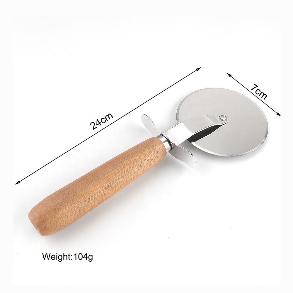 Non Stick Long Wooden Handle Stainless Steel Wood Pizza Cutter