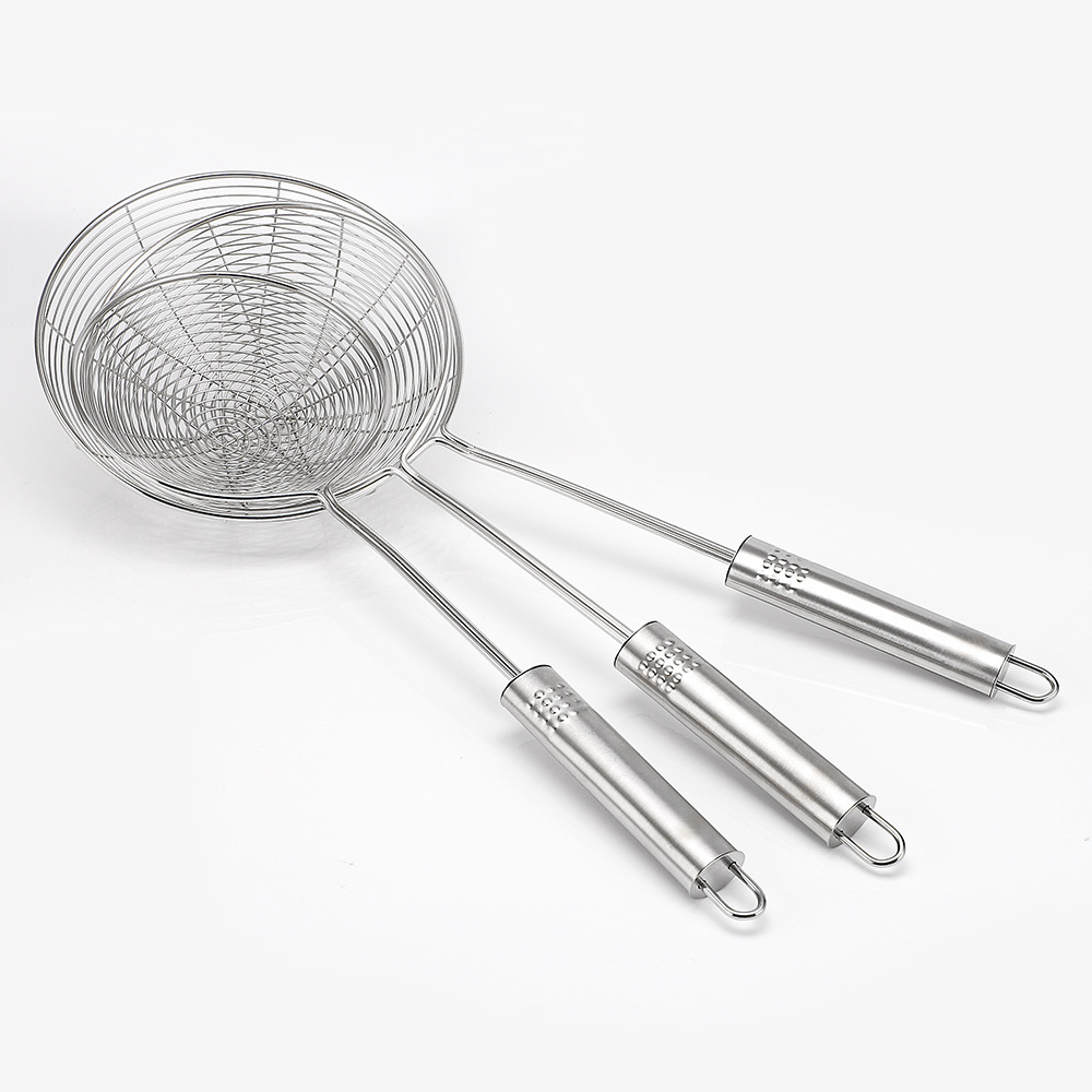 Set of 3 Stainless Steel kitchen Asian wire spider strainer skimmer ladle With Long Handle