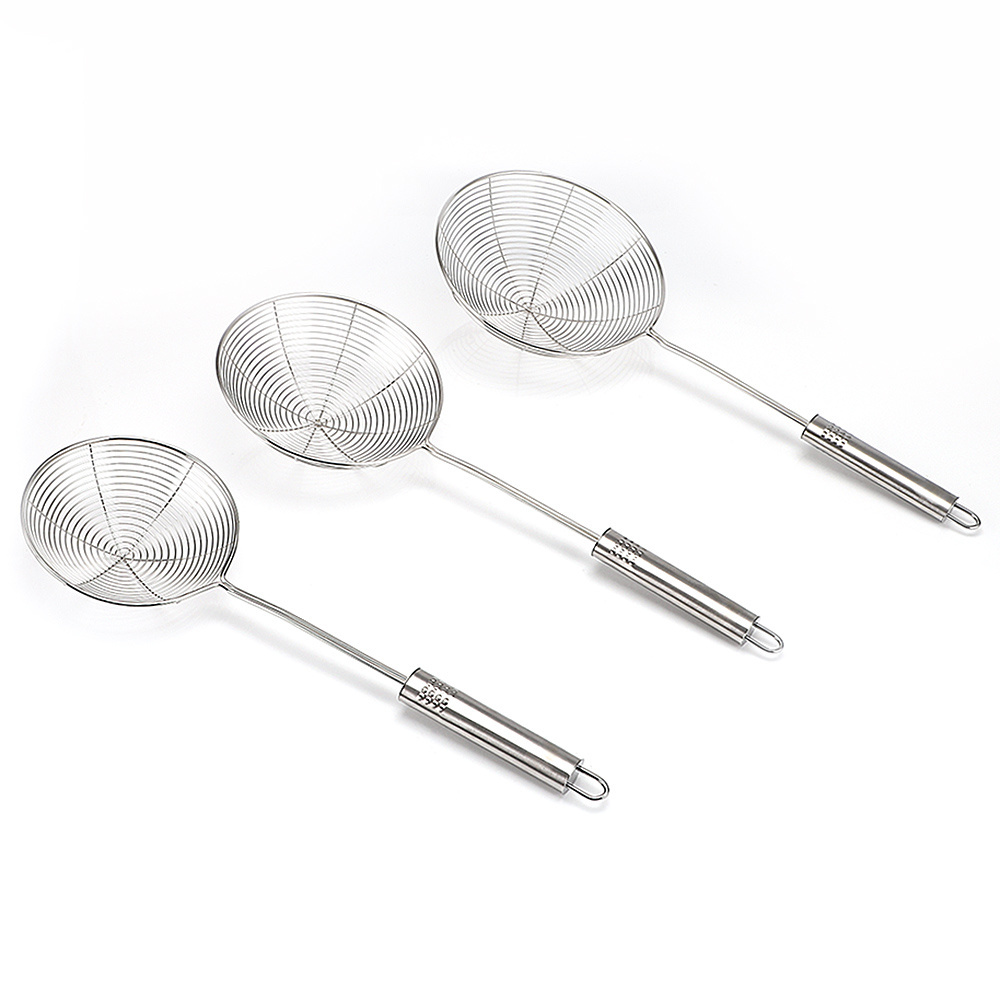 Set of 3 Stainless Steel kitchen Asian wire spider strainer skimmer ladle With Long Handle