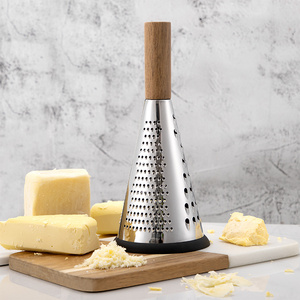 Kitchen Professional Stainless Steel Rotary Vegetable Box Grater Cheese Chocolates Shredder with Wood Handle