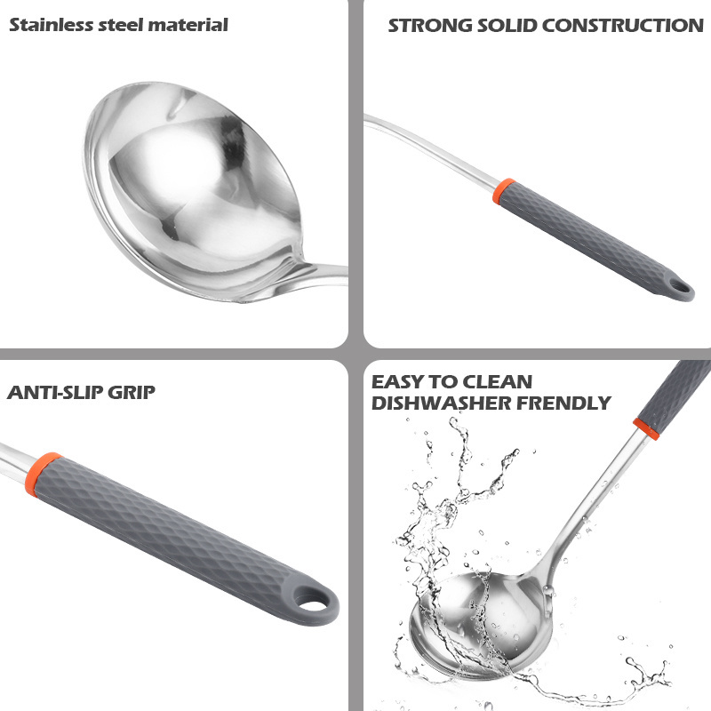 Kitchen Multifunction Stainless Steel Chinese Solid Soup Ladle Liquid Water Spoon