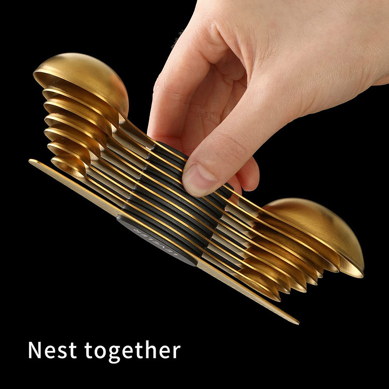 Stainless Steel 1/4 1/2  Gold Teaspoon Stackable Magnetic Measuring Spoons and Cups Set