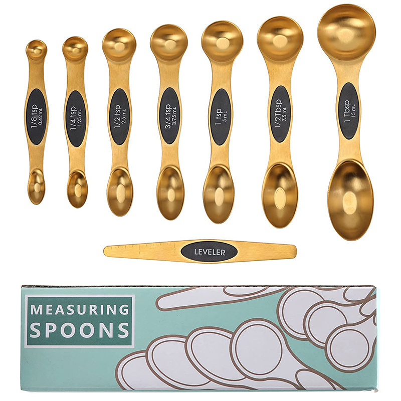 Stainless Steel 1/4 1/2  Gold Teaspoon Stackable Magnetic Measuring Spoons and Cups Set