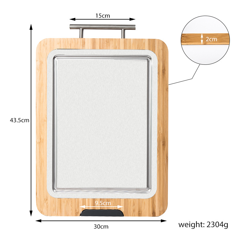 Double Sided Natural Large Bamboo Stainless Steel Cutting Board Chopping Block for Kitchen