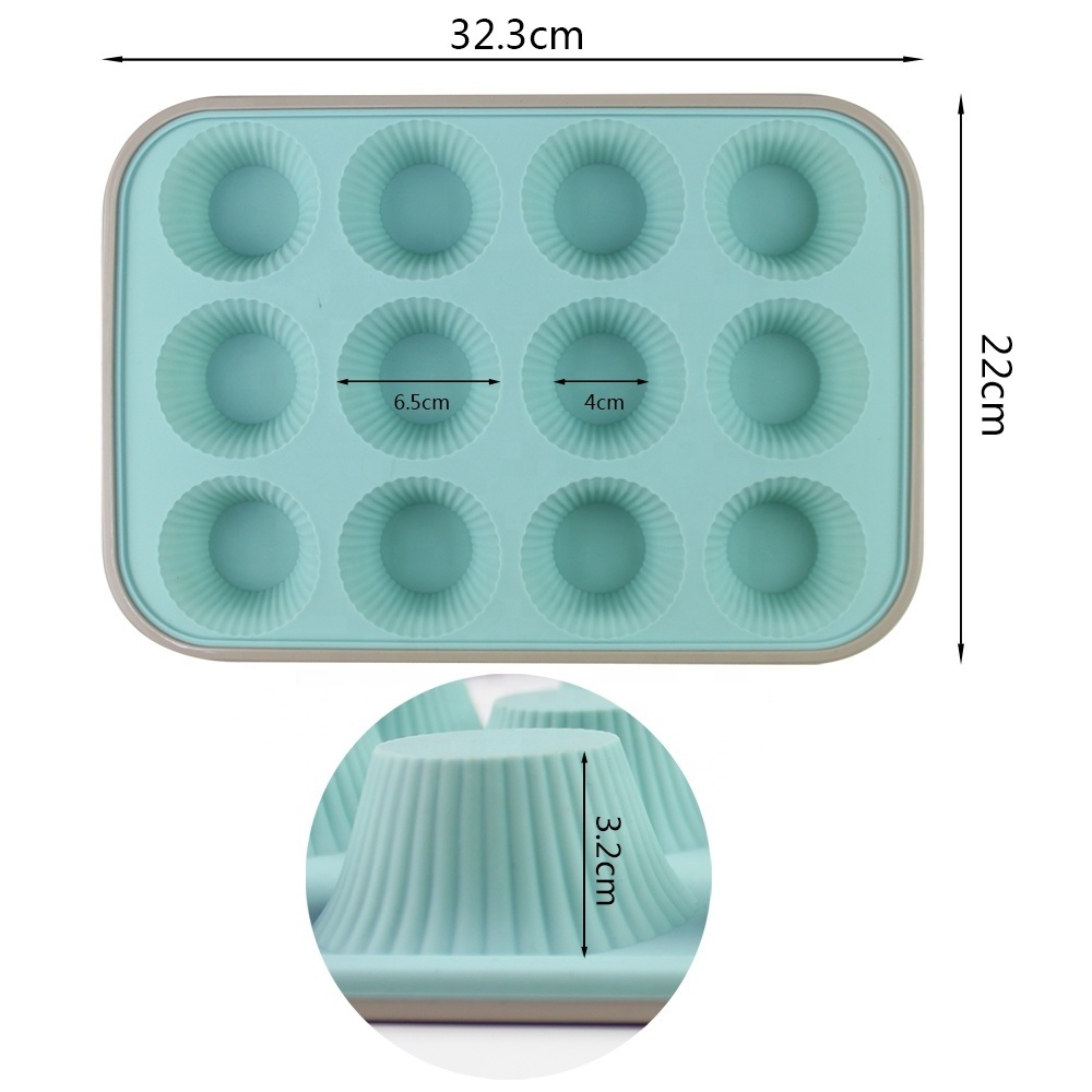 IN STOCK Nonstick Bakeware 12 Cups Round Cupcake Muffin Mold Baking Cake Pan Silicone Muffin Tray