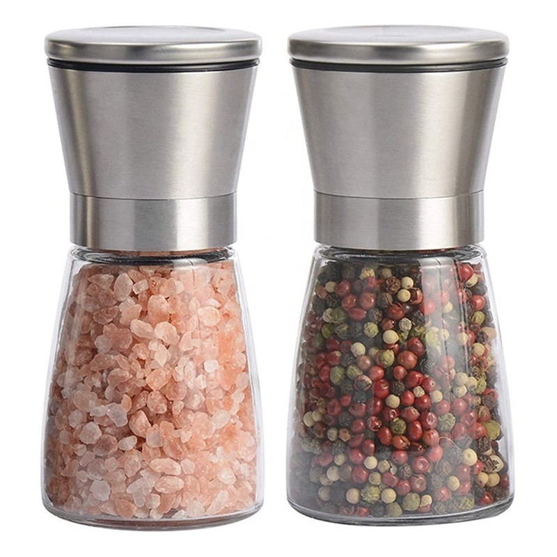 Refillable Round Stainless Steel Glass Spice Salt And Pepper Mill Grinders Bottle Hand Pepper