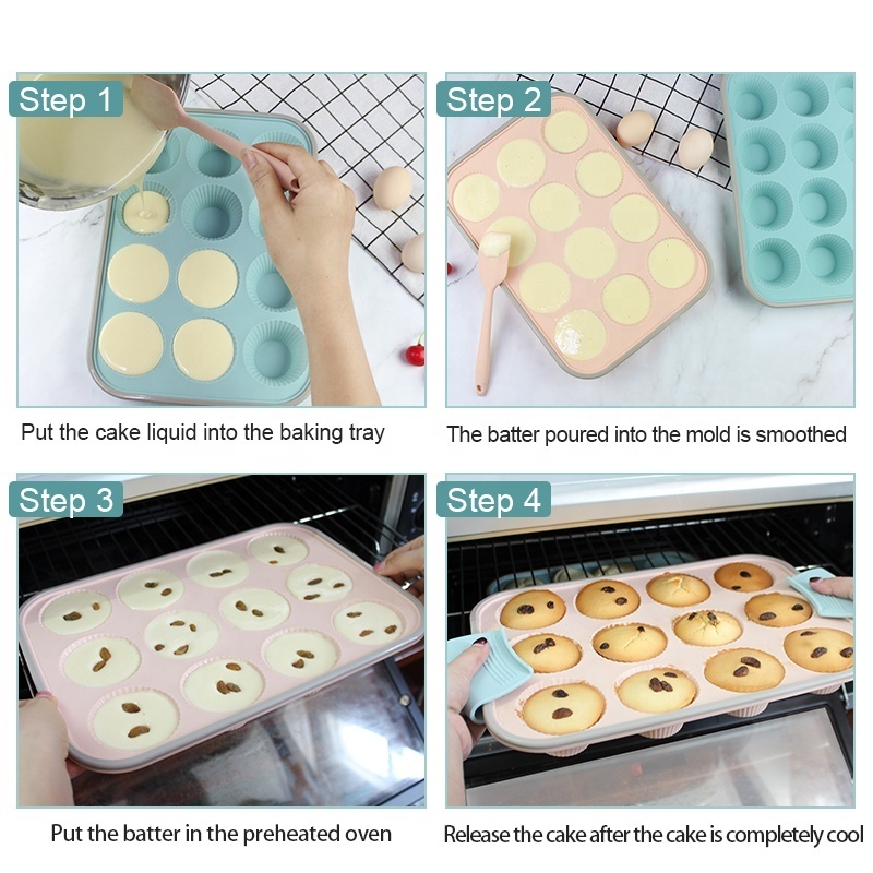 IN STOCK Nonstick Bakeware 12 Cups Round Cupcake Muffin Mold Baking Cake Pan Silicone Muffin Tray