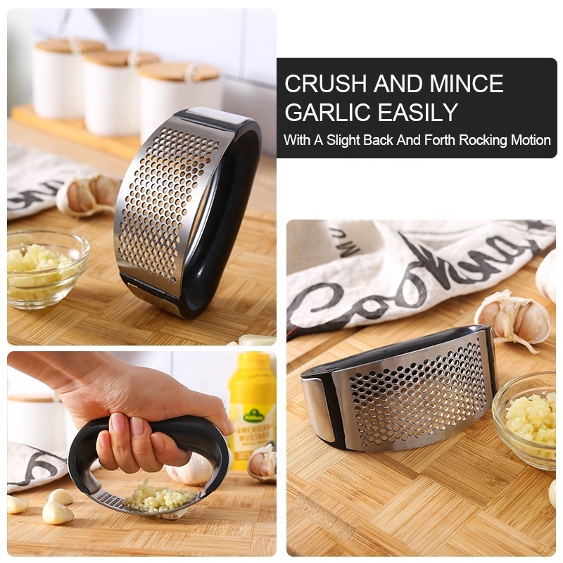 Factory Customized Stainless Steel Garlic Mincer Crusher and Peeler Garlic Press Rocker with Ergonomic Handle