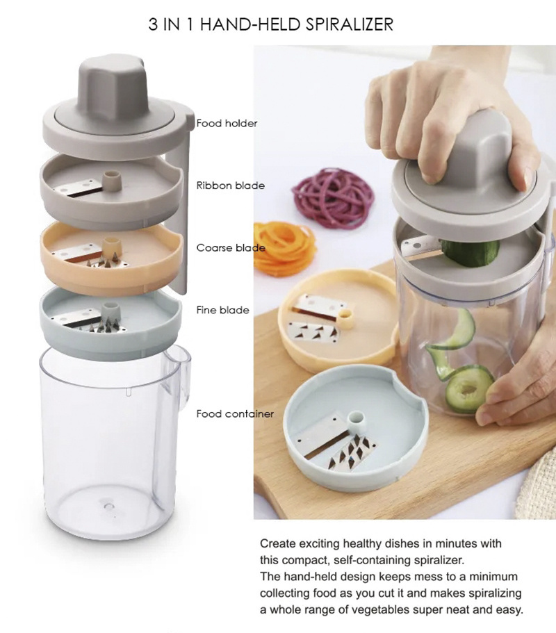 Hot Sale Plastic Multifunction Manual Spiral Vegetable Spiralizer Shredder Slicer Cutter