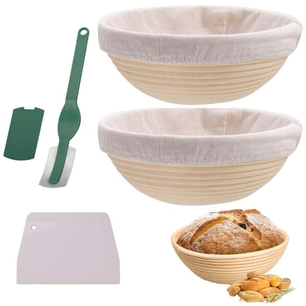 OEM Wholesale Customized 9 Inch Rattan Bread Lame Dough Proofing Proving Basket Kit Set Of 2