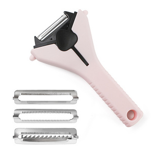 3 in 1 Multi Function Comfortable Grips Pink Potato Vegetable Julienne Swivel Y Peeler Slicer