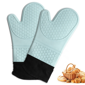 IN STOCK Kitchen Cooking Heat Resistant 14.7" Long Cotton Silicone Grill BBQ Gloves Double Oven Gloves Mitts